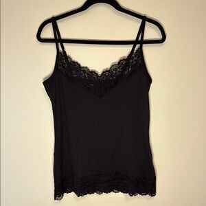 White House Black Market Elegant Black Lace Trim Camisoles Size L